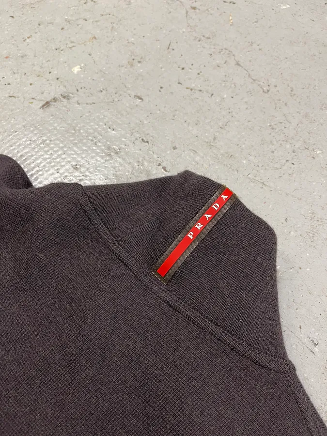 2000s Prada Linea Rossa Brown Wool & Nylon Half Zip - Image 7