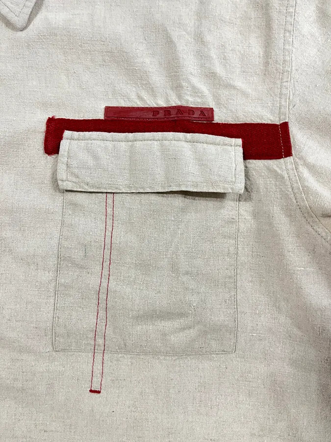 2000s Prada Linea Rossa Creamy Short Sleeves Shirt Button Up - Image 8