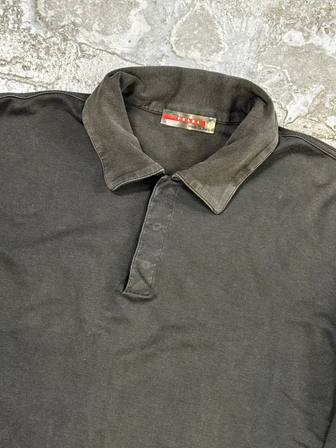 2000s Prada Linea Rossa Grey Classic Longsleeve Polo - Image 7