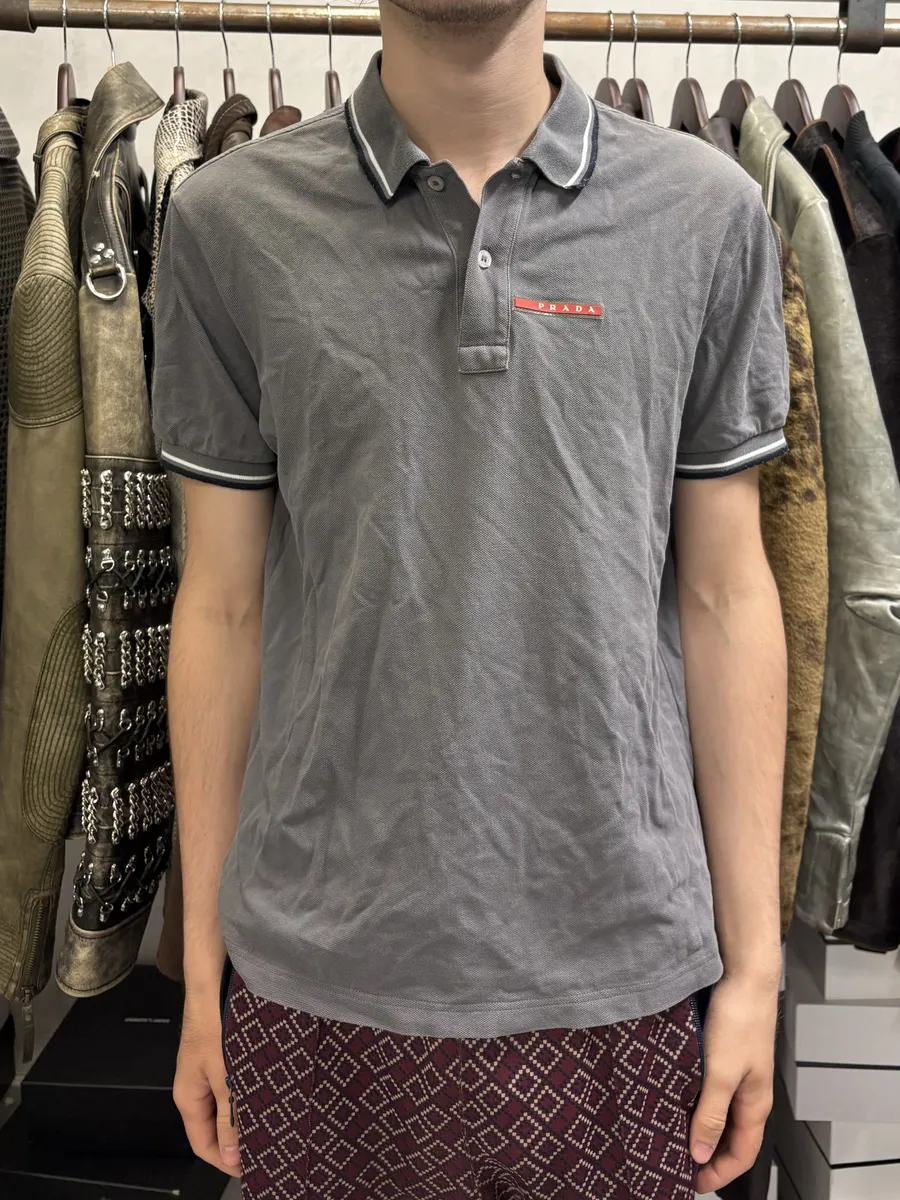 2000s Prada Linea Rossa Grey Polo Shirt - Image 3