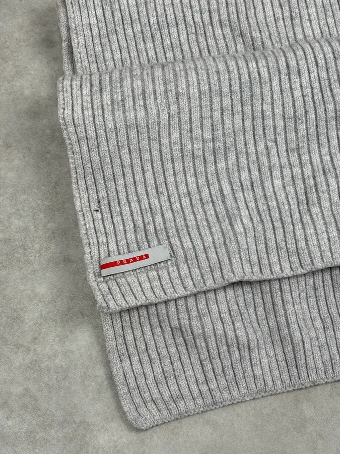 2000s Prada Linea Rossa Grey Wool Minimalist Scarf - Image 7