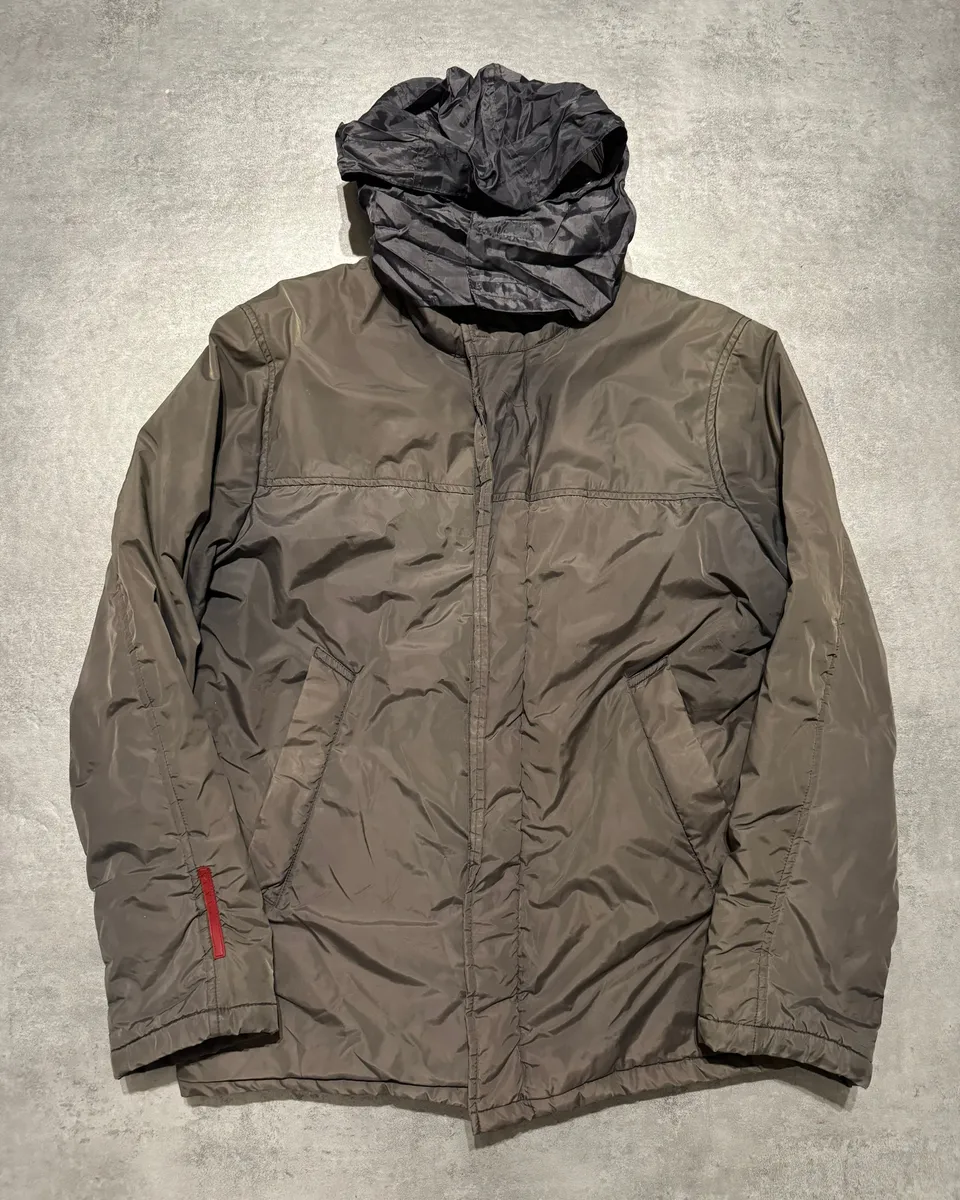 2000s Prada Linea Rossa Hooded Faded Brown Inside Fur Jacket