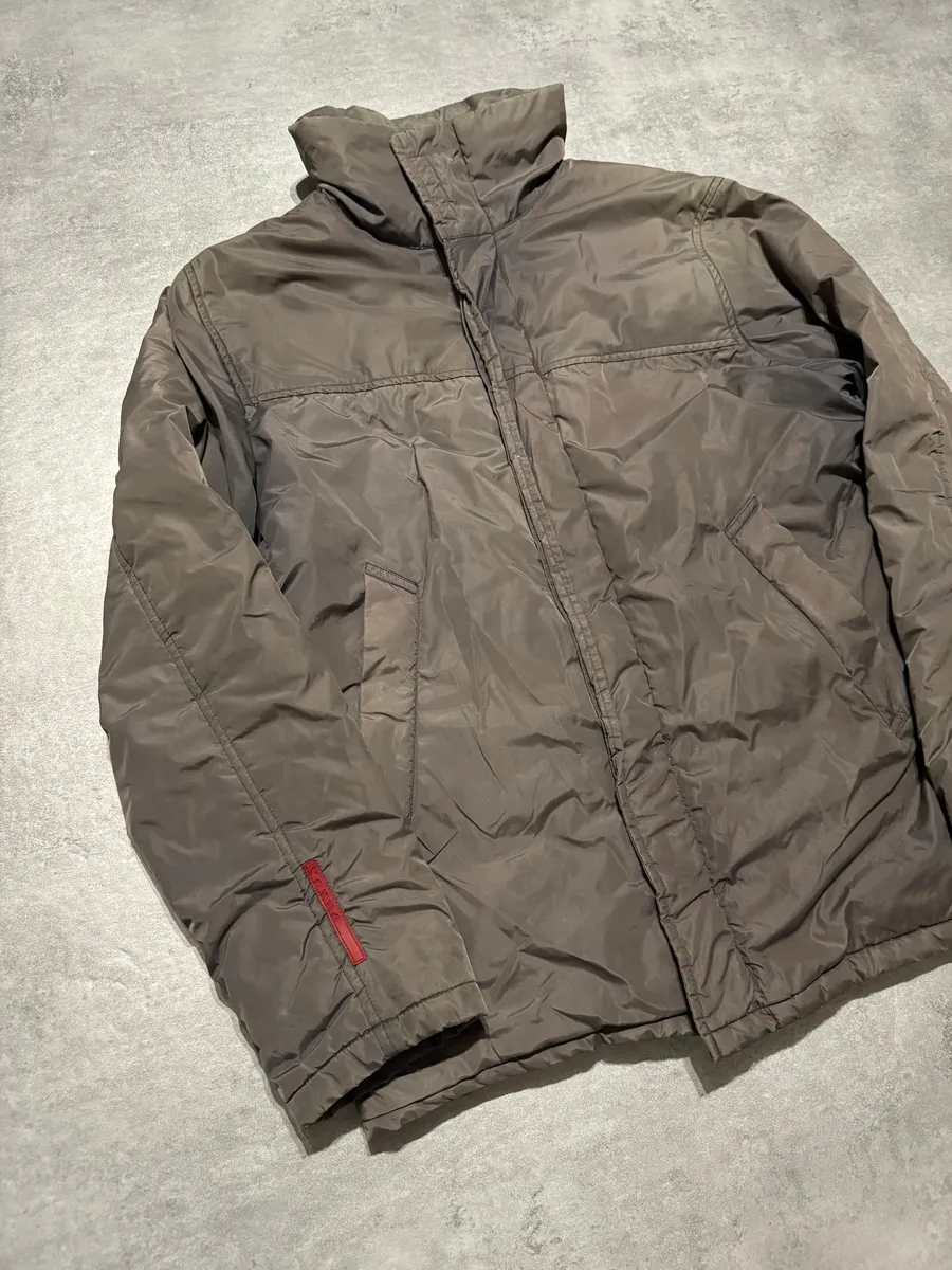 2000s Prada Linea Rossa Hooded Faded Brown Inside Fur Jacket - Image 4
