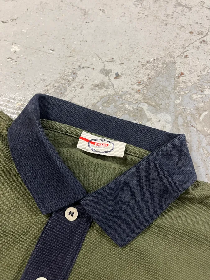 2000s Prada Linea Rossa Olive Polo Shirt - Image 7