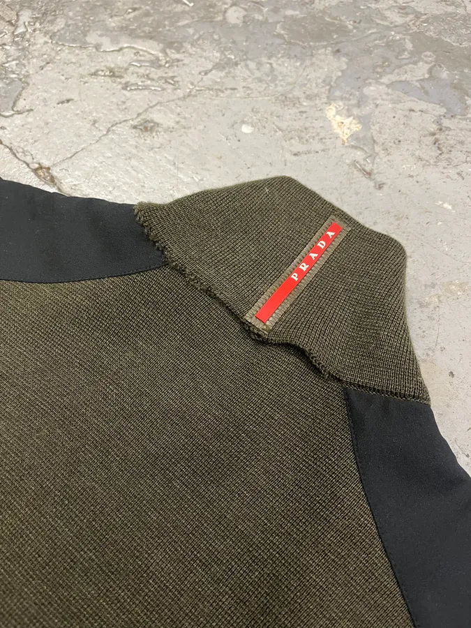 2000s Prada Linea Rossa Olive Zip-up Sweater - Image 9