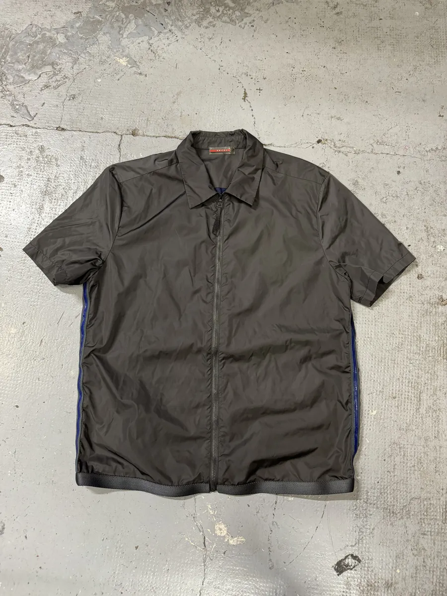 2000s Prada Linea Rossa Sport Grey Short Sleeves Zip-up Nylon Shirt