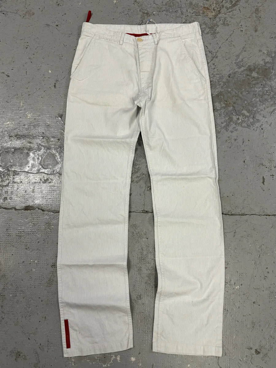 2000s Prada Linea Rossa White Striped Pants