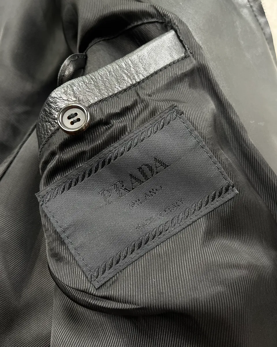 2000s Prada Minimalist Black Leather Jacket - Image 10