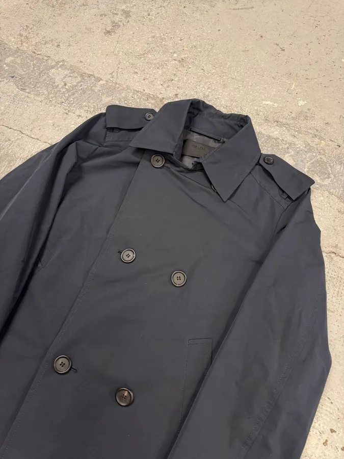 2000s Prada Navy Asymmetrical Naval Buttoned Rain Jacket - Image 7
