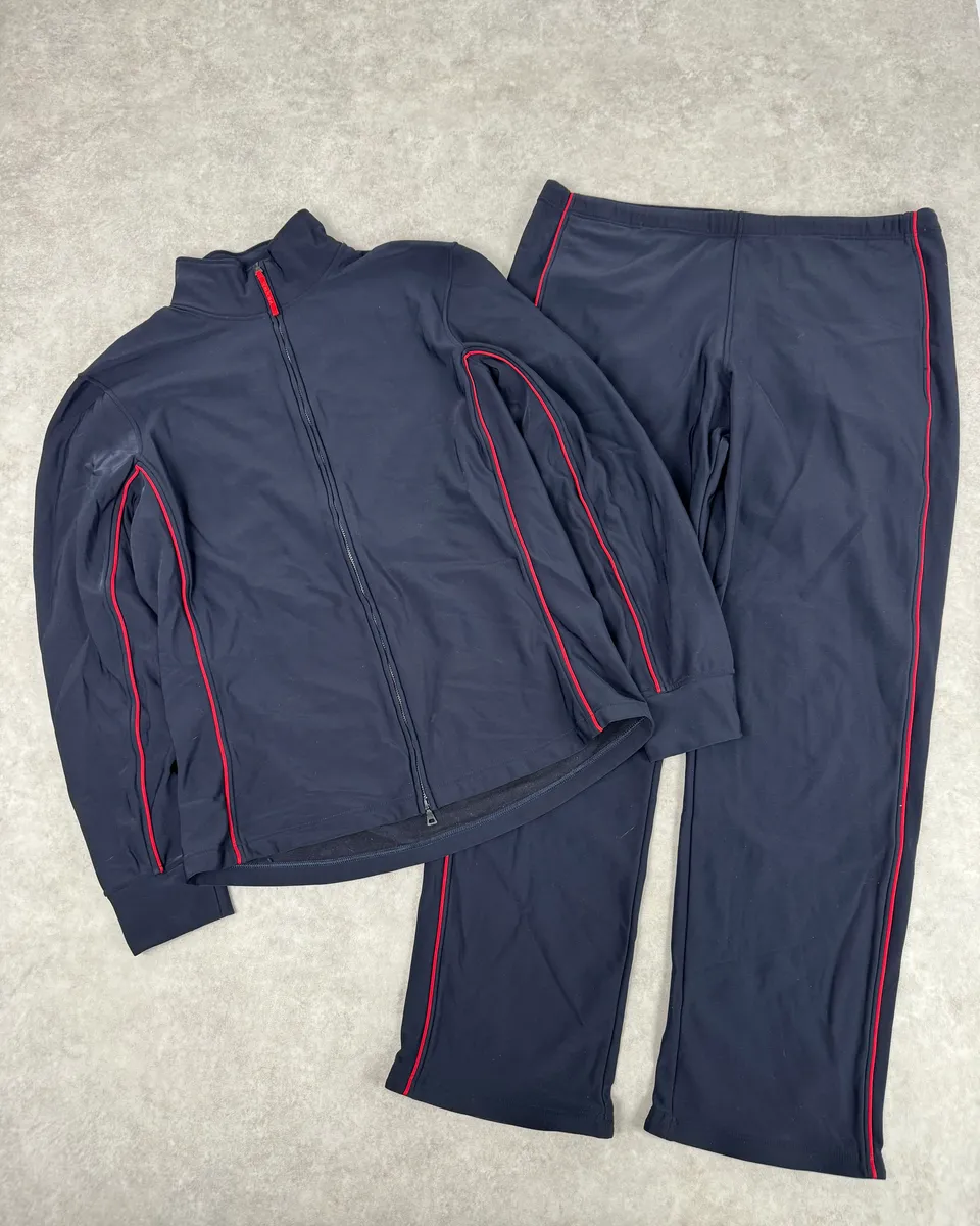 2000s Prada Navy Contrast Red Stripe Tracksuit Set