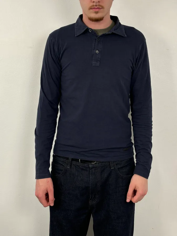 2000s Prada Navy Longsleeve Washed Polo - Image 2