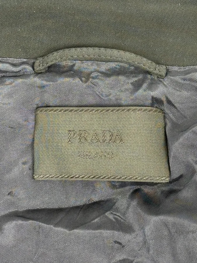 2000s Prada Navy Nylon Buttoned Class Long Jacket - Image 11