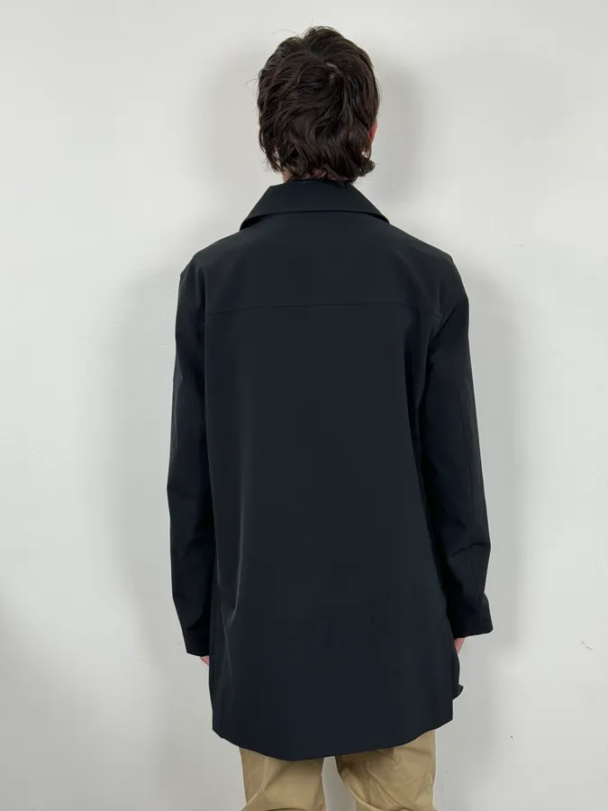 2000s Prada Navy Nylon Buttoned Class Long Jacket - Image 3