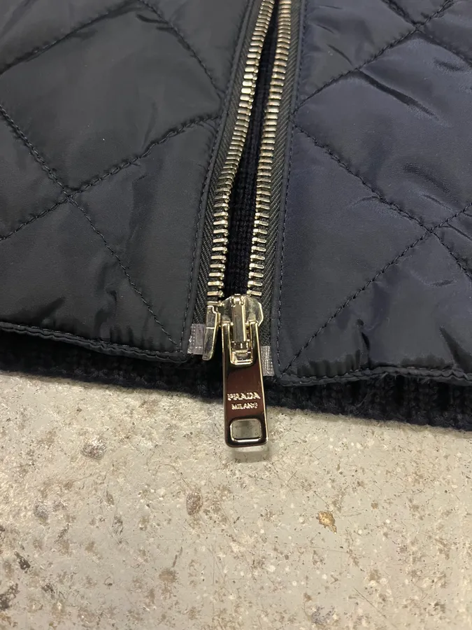 2000s Prada Navy Quilted Zip-up Wool Sweater - Image 8
