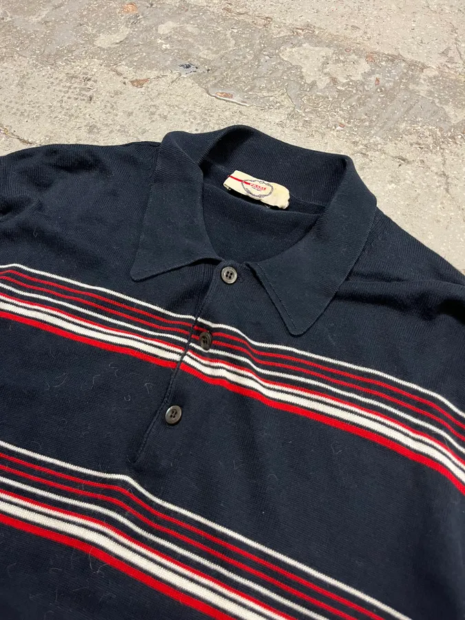 2000s Prada Navy Red & White Striped Polo - Image 5