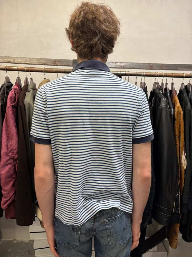2000s Prada Navy & White Linea Rossa Striped Polo Shirt - Image 3