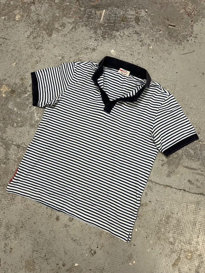 2000s Prada Navy & White Linea Rossa Striped Polo Shirt - Image 6