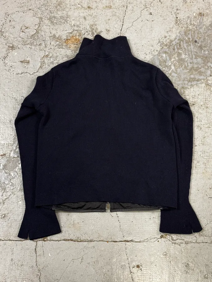 2000s Prada Navy Wool Quilted Front Zip-up Jacket - Image 4