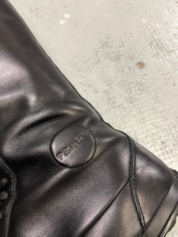 2000s Prada Ninja Lace-Up Black Leather High Boots - Image 4