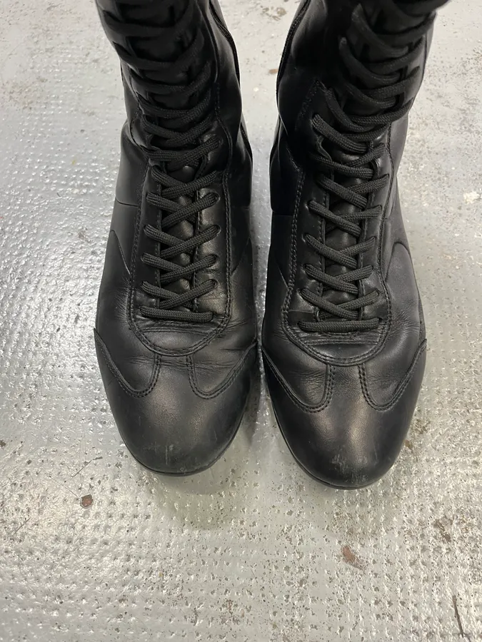 2000s Prada Ninja Lace-Up Black Leather High Boots - Image 5