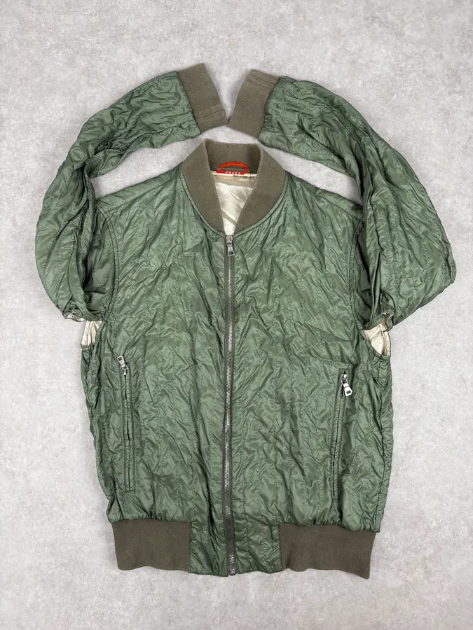 2000s Prada Nylon Green Light Bomber Jacket - Image 9