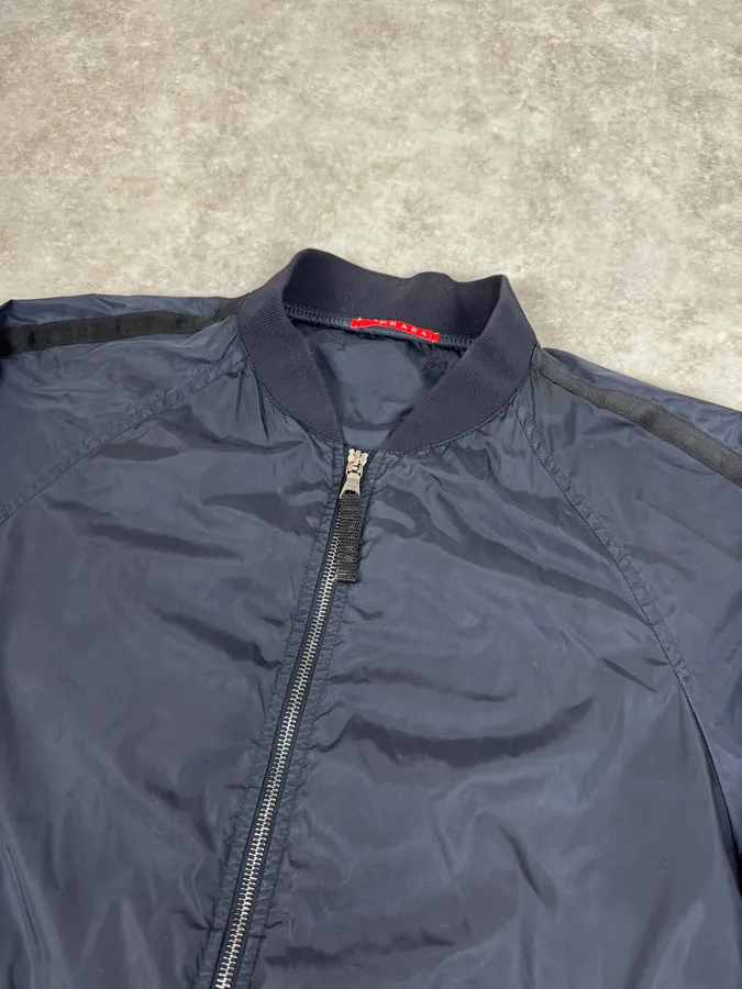 2000s Prada Nylon Navy Bomber Jacket - Image 5