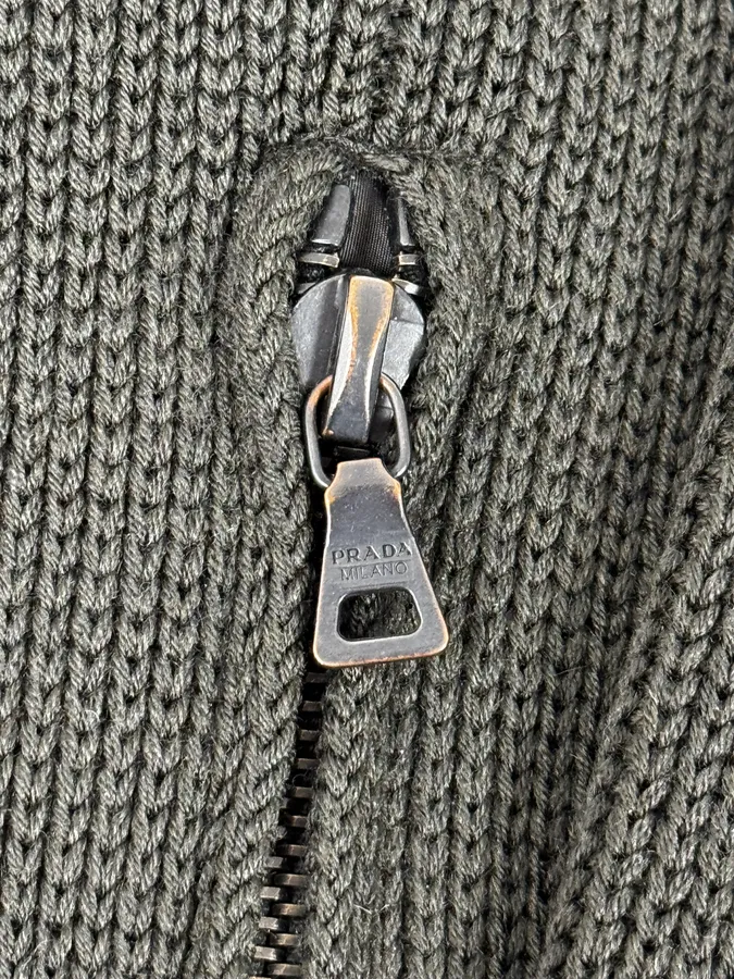 2000s Prada Olive Green Wool Zip-up Sweater - Image 10