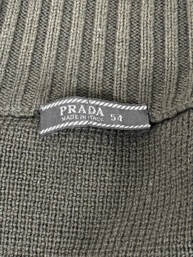 2000s Prada Olive Green Wool Zip-up Sweater - Image 11
