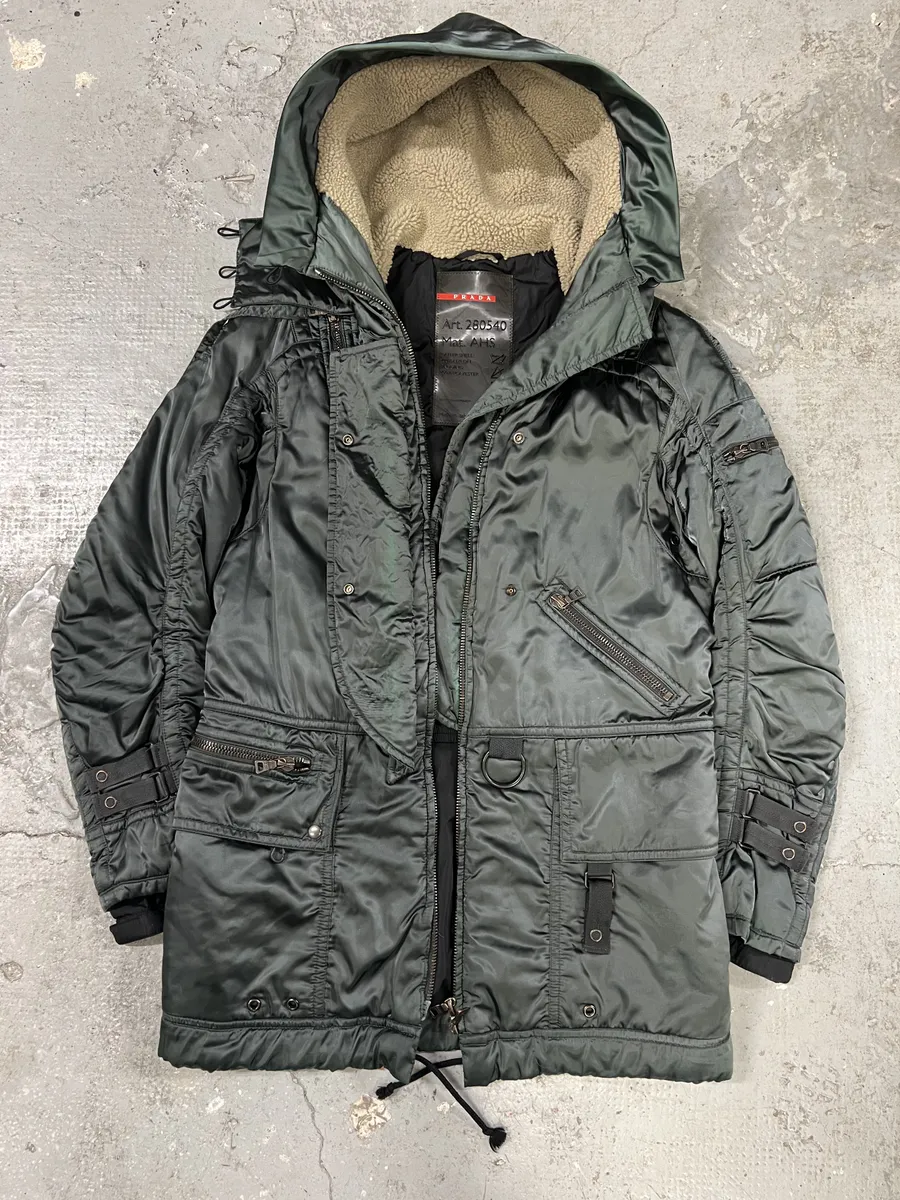 2000s Prada Olive Military Utility Ski Long Jacket - Image 2