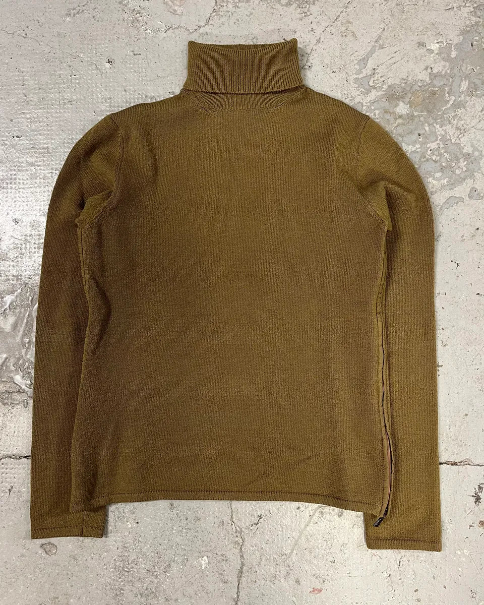 2000s Prada Olive Side Zips Turtleneck