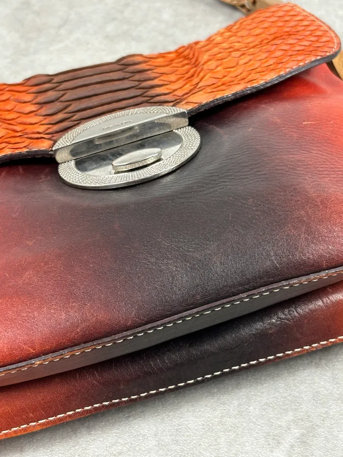 2000s Prada Orange Leather Python Shoulder Bag - Image 8