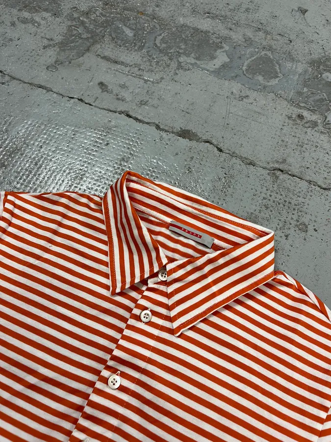 2000s Prada Orange Striped Polo - Image 4
