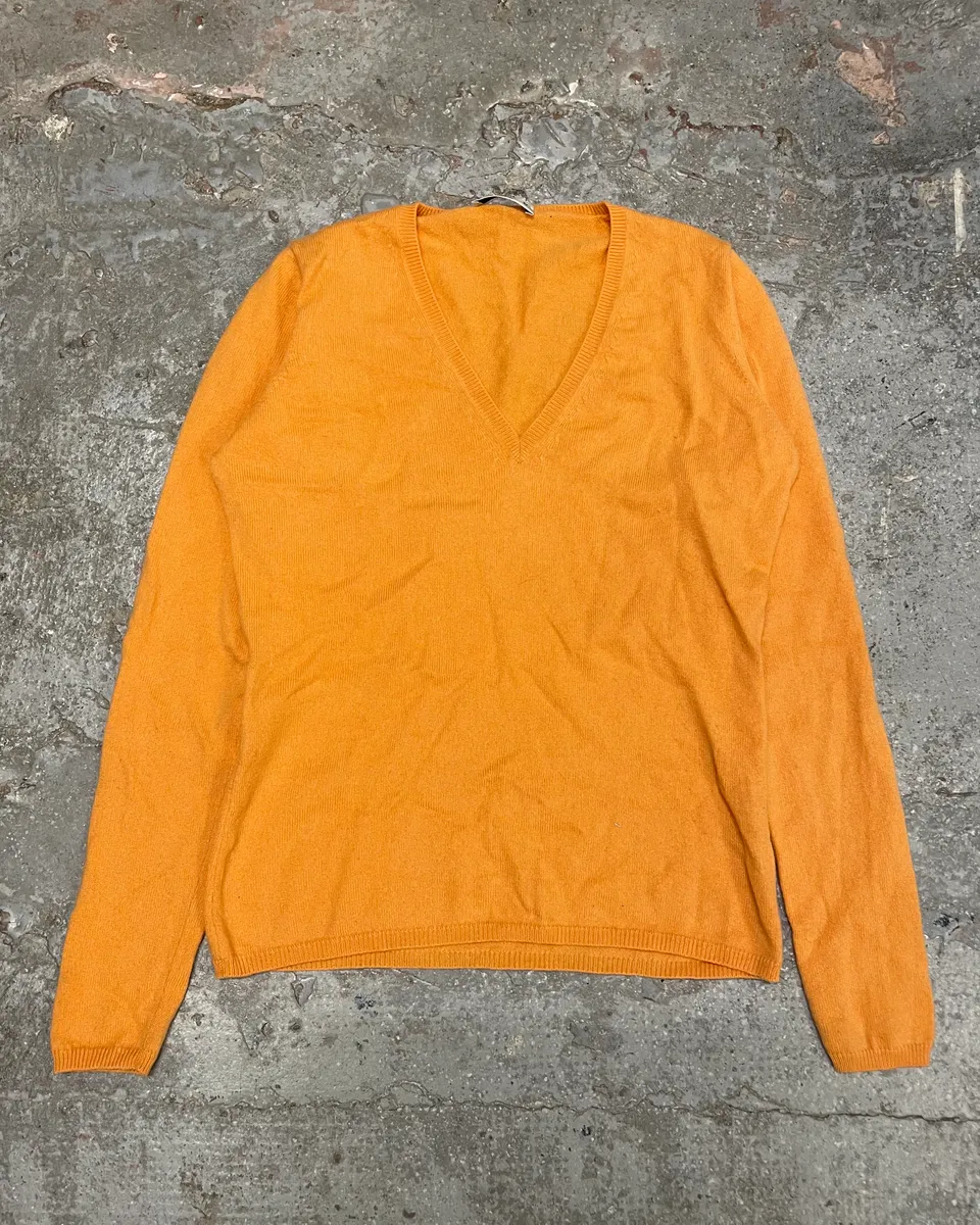 2000s Prada Orange V Neck Sweater