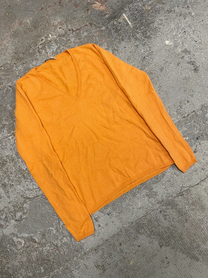2000s Prada Orange V Neck Sweater - Image 3