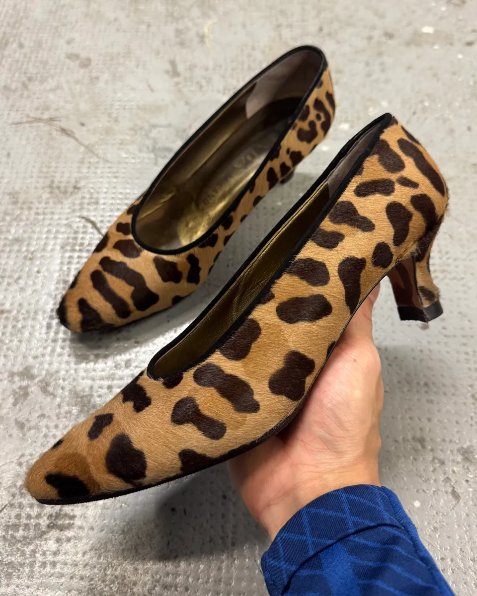 2000s Prada Pony Hair Leopard Heels Pumps