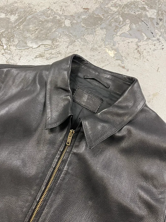 2000s Prada Pure Black Leather Jacket - Image 5