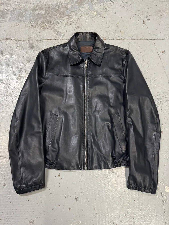 2000s Prada Pure Dark Navy Leather Jacket
