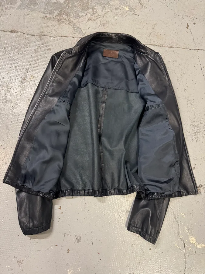 2000s Prada Pure Dark Navy Leather Jacket - Image 6