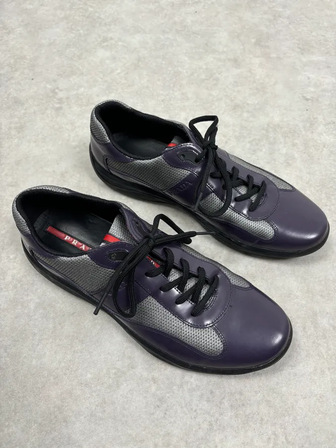 2000s Prada Purple Leather Mesh Sneaker Size 43 - Image 3