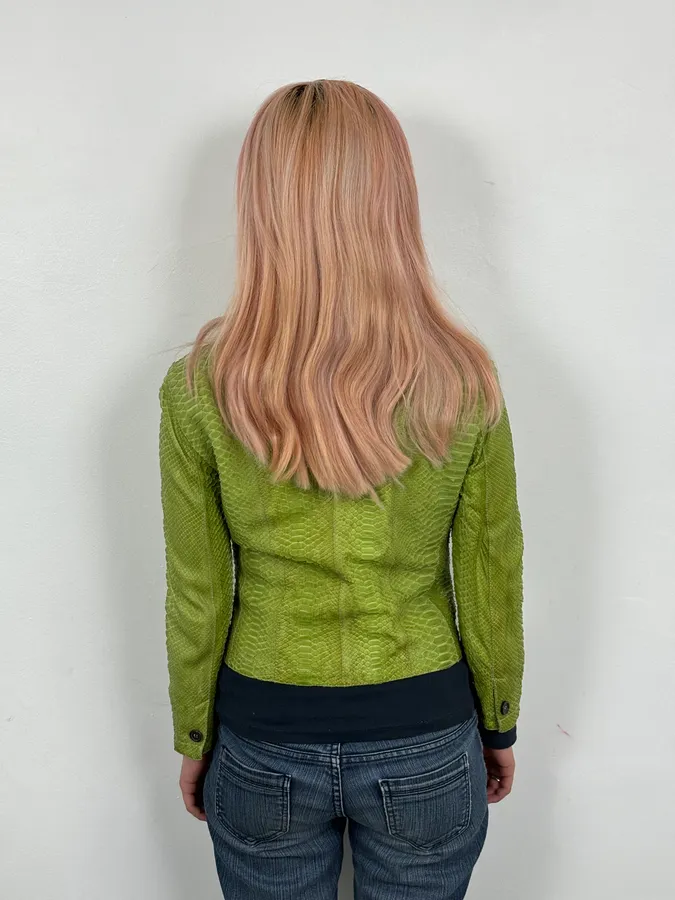 2000s Prada Python Green Leather Jacket - Image 3