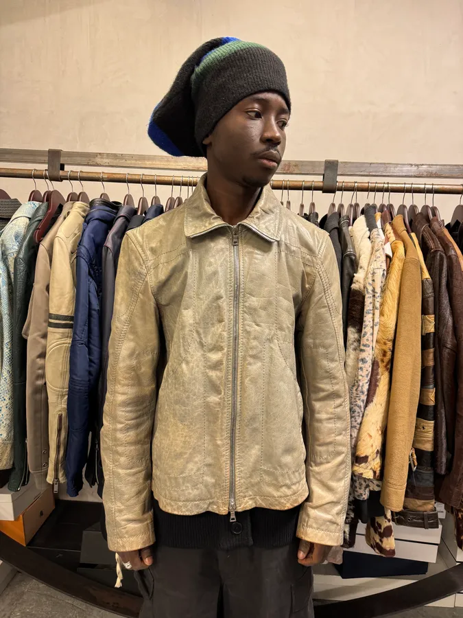 2000s Prada Raw Grey Leather Jacket - Image 3