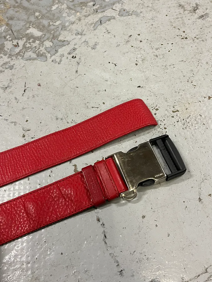 2000s Prada Red Leather Belt - Image 5