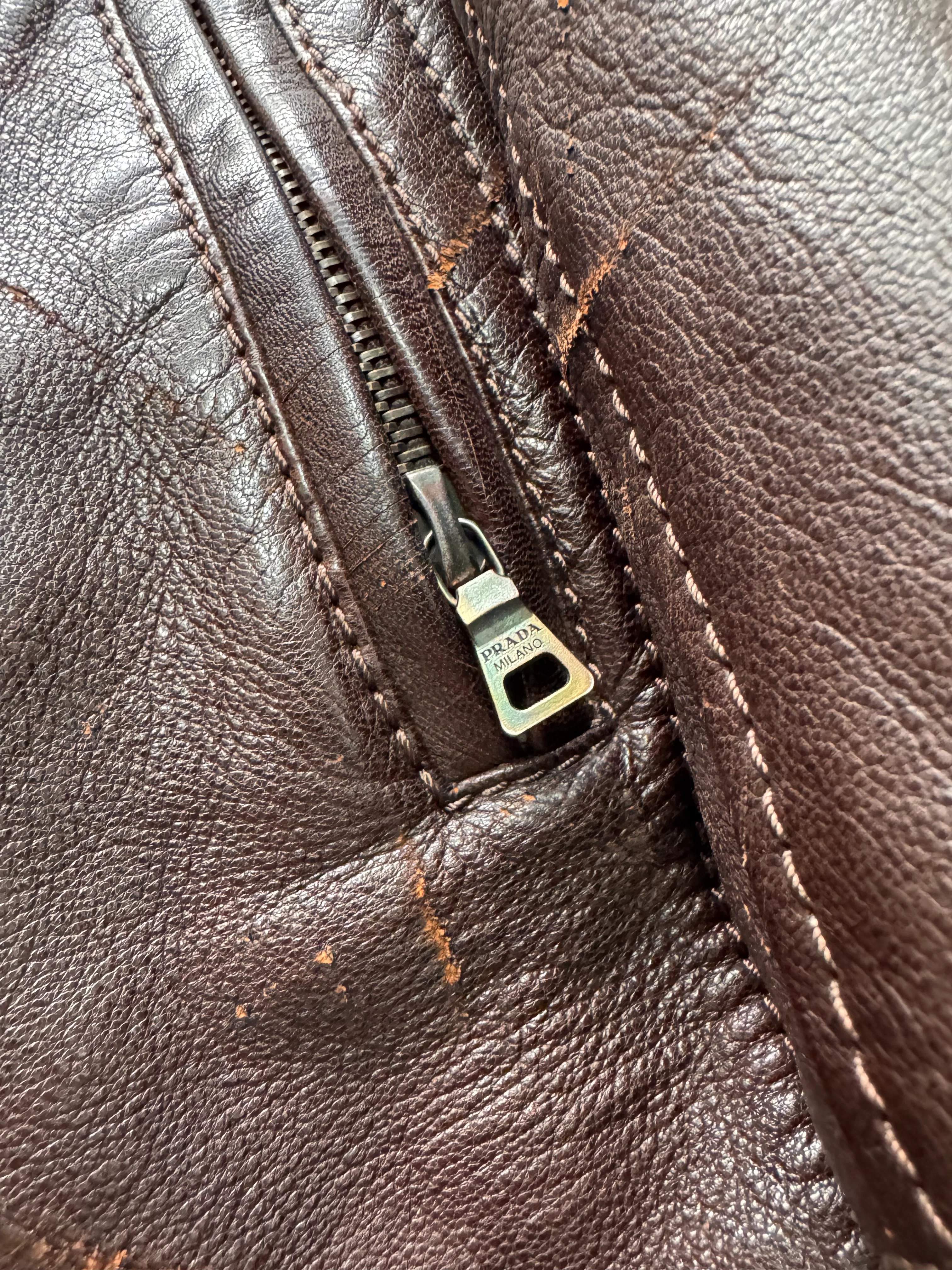 2000s Prada Scarred Heavy Leather Jacket - Image 5