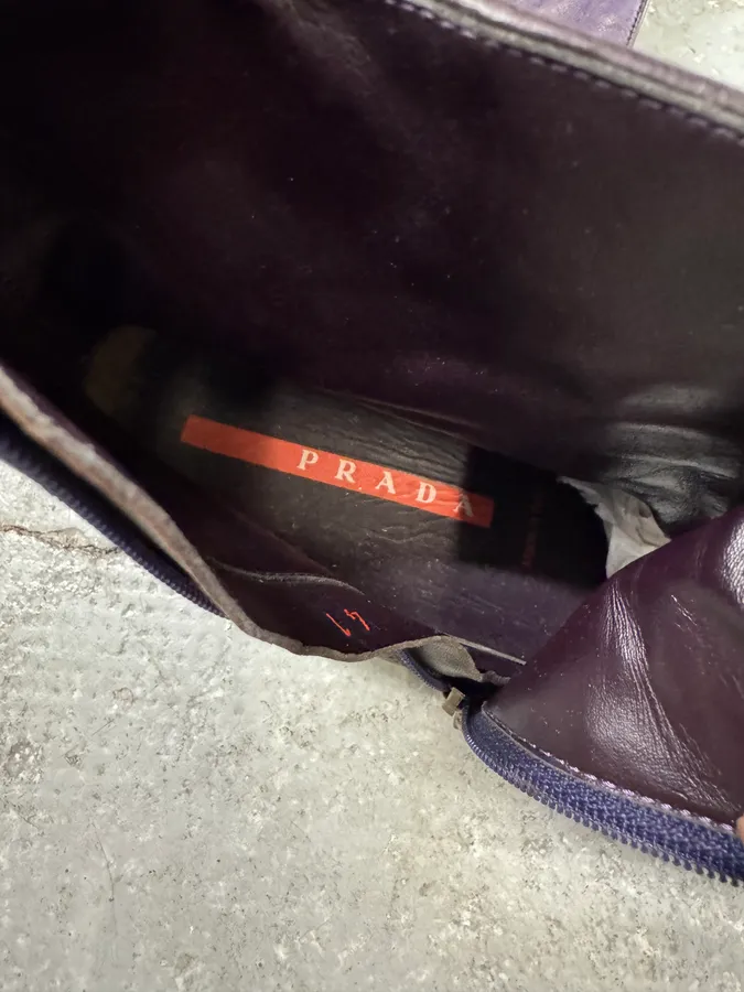 2000s Prada Sport Purple Black Leather High Top Sneakers - Image 8