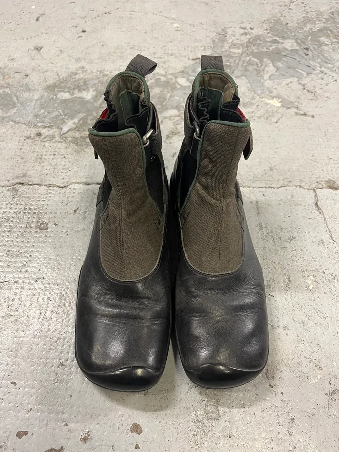 2000s Prada Strap Hybrid Green & Black Leather Boots - Image 5