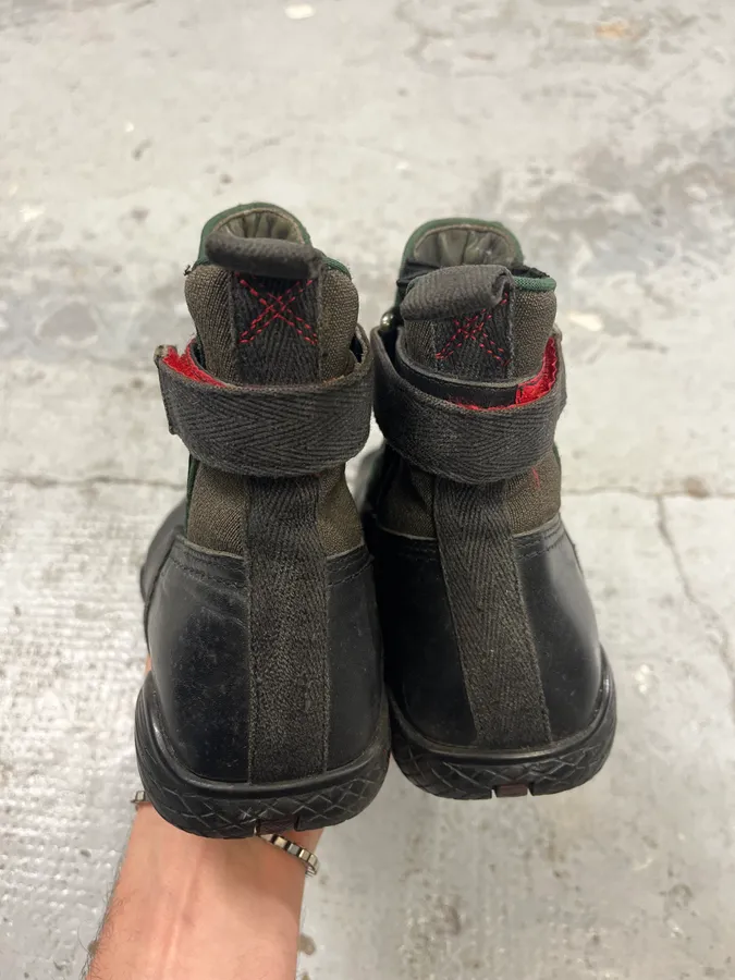 2000s Prada Strap Hybrid Green & Black Leather Boots - Image 6