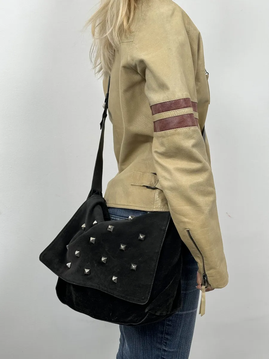 2000s Prada Studded Black Leather Shoulder Bag - Image 2