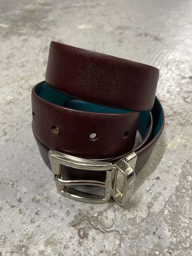 2000s Prada Two Sides Blue & Brown Reversible Leather Belt - Image 2