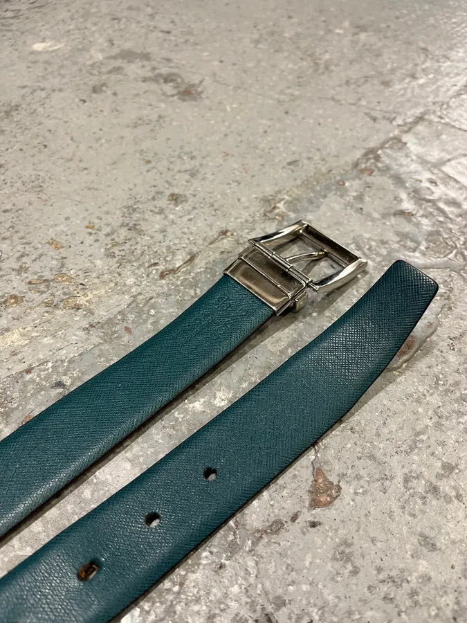 2000s Prada Two Sides Blue & Brown Reversible Leather Belt - Image 3