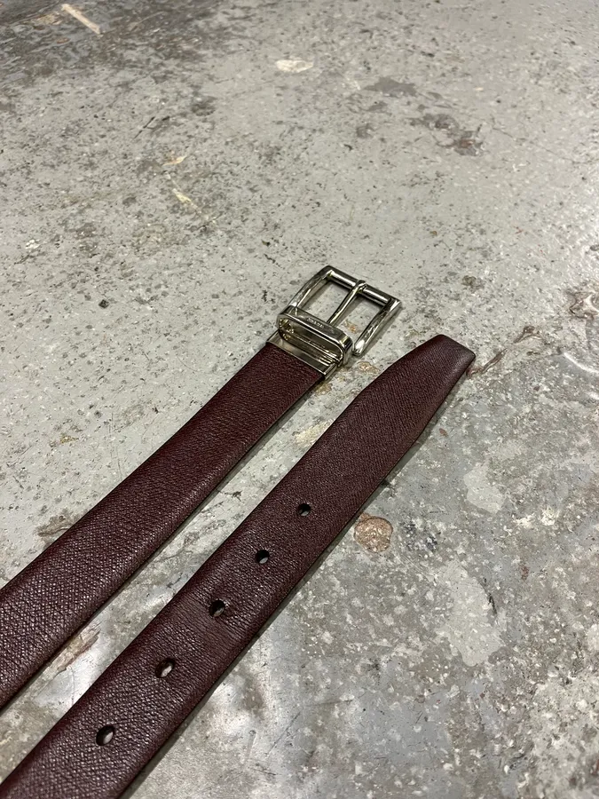 2000s Prada Two Sides Blue & Brown Reversible Leather Belt - Image 4
